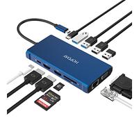 HOPDAY Docking Station per Laptop 12 in 1 - Triplo Display Thunderbolt 3 Hub USB-C Con Doppio HDMI, VGA, Ethernet, 100W PD, 4 USB, SD/TF - Adattatore Multiporta per Dell/HP