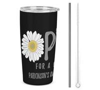 Hope for A Cure - Bicchiere termico in acciaio inox da 20 once con fiore per la sensibilizzazione sul Parkinson, tazza da viaggio per auto a doppia parete con coperchio a cannuccia per uomo e donna,