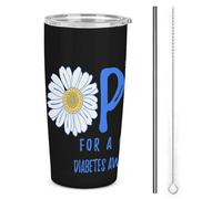 Hope for A Cure - Bicchiere termico in acciaio inox da 20 once con fiore per la sensibilizzazione sul diabete, tazza da viaggio per auto a doppia parete con coperchio a cannuccia per uomo e donna, re