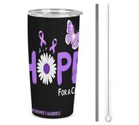 Hope for A Cure - Bicchiere termico in acciaio inox da 20 once per la sensibilizzazione sull'Alzheimer, tazza da viaggio per auto a doppia parete con coperchio a cannuccia per uomini e donne, regali