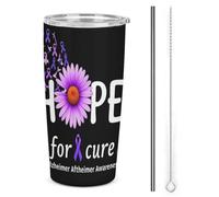 Hope for Cure - Bicchiere termico in acciaio inox da 20 once per la sensibilizzazione sull'Alzheimer, tazza da viaggio per auto a doppia parete con coperchio a cannuccia per uomini e donne, regali pe