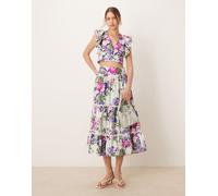 Hope & Ivy - Gonna al polpaccio a balze con stampa a fiori multicolore e bordi smerlati in coordinato-Viola 40