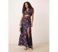 Hope & Ivy - Gonna lunga a vita alta color blu navy con spacco sulla coscia e stampa di conchiglie in coordinato 46