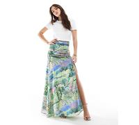 Hope & Ivy - Gonna lunga multicolore a vita alta con spacco sulla coscia-Verde 48