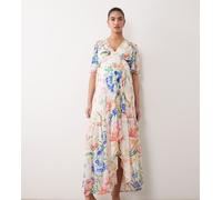 Hope & Ivy Maternity - Vestito lungo avvolgente allacciato in vita bianco a fiori-Rosa 46