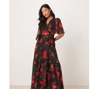 Hope & Ivy Petite - Vestito lungo avvolgente nero e rosso a fiori 36