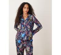 Hope & Ivy - Pigiama in raso blu con stampa di animali composto da top e pantaloni 48