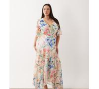 Hope & Ivy Plus - Vestito lungo a portafoglio bianco a fiori con dettaglio allacciato-Multi 52