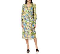 Hope & Ivy The Katie Wrap Front Midi Dress with Blouson Sleeve And Tie Waist Vestito per Occasioni Speciali, Yellow. Green, 42 Donna