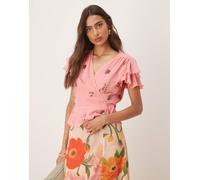 Hope & Ivy - Top avvolgente rosa con maniche con volant in coordinato 40