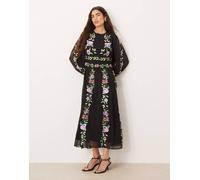 Hope & Ivy - Vestito al polpaccio accollato nero con ricami 46