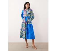 Hope & Ivy - Vestito camicia al polpaccio allacciato in vita blu a fiori misti-Multicolore 40