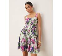 Hope & Ivy - Vestito corto svasato stile corsetto multicolore a fiori con spalline sottili-Viola 48