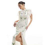 Hope & Ivy - Vestito da cerimonia lungo color avorio decorato con cigni e schiena scoperta-Bianco 42