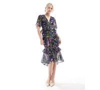 Hope & Ivy - Vestito da giorno midi blu navy stampato con fondo a peplo 42