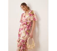 Hope & Ivy - Vestito da giorno midi rosa con stampa e peplo in vita 44