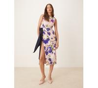 Hope & Ivy - Vestito longuette asimmetrico viola a fiori con fiocco 40