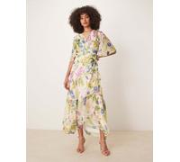 Hope & Ivy - Vestito lungo a portafoglio allacciato in vita bianco con stampa e maniche con volant 38