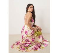 Hope & Ivy - Vestito lungo bianco e rosa a fiori con incrocio sul retro e spalline sottili 44