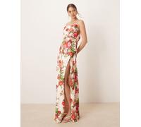 Hope & Ivy - Vestito lungo bianco e rosso a fiori con scollo ad anello, incrocio sul retro e spacco sulla coscia 42