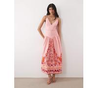 Hope & Ivy - Vestito lungo con spalline sottili e scollo a V rosa con stampa 44