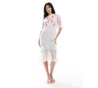 Hope & Ivy - Vestito midi a balze grigio con ricamo rosso 44