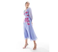 Hope & Ivy - Vestito midi a maniche lunghe lilla con bottoni sul davanti e ricami-Viola 44