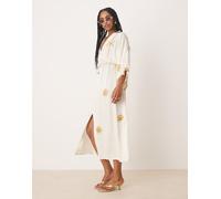 Hope & Ivy - Vestito midi a portafoglio stile kimono decorato allacciato in vita-Bianco 38