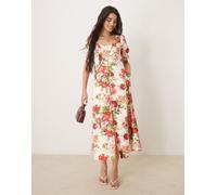 Hope & Ivy - Vestito midi bianco e rosso a fiori con scollo squadrato e schiena scoperta 42