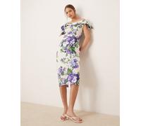 Hope & Ivy - Vestito midi bianco e viola con scollo Bardot 38