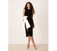 Hope & Ivy - Vestito midi nero con fiocco in raso a contrasto 40
