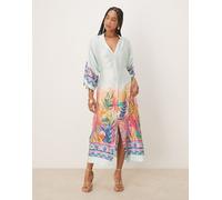 Hope & Ivy - Vestito midi stile kimono a portafoglio blu con stampa allacciato in vita 44