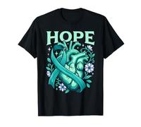 Hope Ovarian Cancer Awareness - Nastro Verde Acqua e Cuore Floreale Maglietta