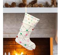 Hopearl Calze di Natale con pompon in stile boho, ultra morbide, ornamentali, sacchetti regalo di lusso per albero di Natale in famiglia, forniture per feste, crema, 45,7 cm