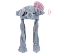 Hopearl Cappello a elefante con orecchie mobili - cappello di peluche sbalzante per feste, cosplay e travestimento - regalo divertente per bambini e ragazze, grigio, 56 cm