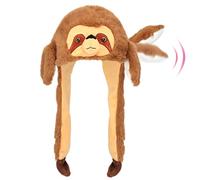 Hopearl Cappello con bradipo con orecchie che si muovono saltando pop-up, cappello in peluche per feste cosplay, regalo divertente per bambini, ragazzi e ragazze, marrone, 55,9 cm