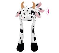 Hopearl Cappello di mucca con le orecchie in movimento Jumping Pop Up Battere Cappello Peluche Fattoria Animale Vacanze Cosplay Dress Up Divertente Regalo per Bambini Ragazzi Ragazze, 56 cm (Cow)