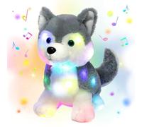 Hopearl Luce husky a LED per cani di peluche che canta, volume regolabile, calma animata, regalo di compleanno per bambini, ragazzi, grigio, 30,5 cm