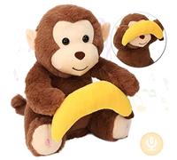 Hopearl Peek Age 3+ A Boo Monkey with Banana Interactive Repeats What You Say Peluche Musicale Canto Parlante Animale Di Peluche Adorabile Elettrico Animato Compleanno Festival, Marrone, 27,9 cm