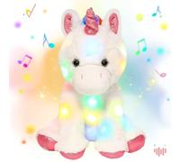 Hopearl Peluche musicale a LED con unicorno, con regolazione del volume, per bambini e bambine, bianco, 33 cm