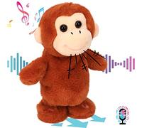 Hopearl Scimmia parlante che canta ripete quello che dici camminando, giocattolo interattivo elettrico animato che parla di peluche per bambini, marrone, 21,5 cm