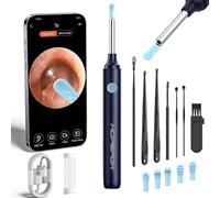 Hopefox Otoscopio, Otoscopio Digitale, Rimozione di Cerume con Telecamera, 1080P Impermeabile Endoscopio con 6 Luci LED, Pulisci Orecchie per iPhone, iPad e Android, blu