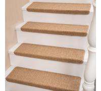 HOPEVIVA Tappeto a forma di bullnose in sisal, set di 14 tappetini per scale in legno per interni, antiscivolo, intrecciato, protezione per scale, lavabile 22,9 x 73,7 x 5,1 cm, dorato