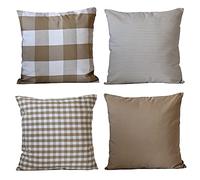 HOPLEE Federa per cuscino con motivo scozzese di bufalo, beige, a righe e quadretti, 45,7 x 45,7 cm, confezione da 4