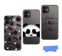 HopMore 3 Pack Cover per iPhone 12 / iPone 12 PRO Silicone Morbido Trasparente con Disegni Belle Custodie Trasparenti Antiurto Case Slim Caso Molle - Cookie Panda Sorriso