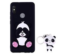 HopMore Compatibile con Cover Xiaomi Redmi Note 7 / Note 7 PRO Silicone Morbide Disegni 3D Divertenti Gomma Morbido Custodia Antiurto Protettiva Case Caso Molle con Portachiavi - Panda Nero