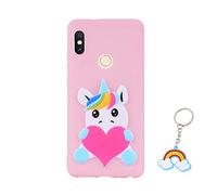 HopMore Compatibile con Cover Xiaomi Redmi Note 7 / Note 7 PRO Silicone Morbide Disegni 3D Divertenti Gomma Morbido Custodia Antiurto Protettiva Case Caso Molle con Portachiavi - Unicorno Rosa