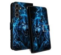 HopMore Cover per Samsung Galaxy A35 5G Custodia a Libro in Pelle PU con Porta Carte Magnetica Portafoglio, Flip Case Antiurto con Creativo Aesthetic Modello Disegni Cover per Samsung A35 5G, Lupo B