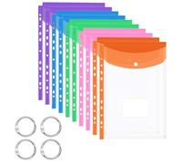 HOPNKN Buste in plastica A4 perforate, confezione da 10 cartelle espandibili in polietilene, buste colorate A4, con tasca per etichette, bottone a pressione, per scuola, casa, ufficio, organizzazione