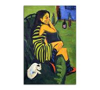 HOPNRU Ernst Ludwig Kirchner Pittura artistica Ragazza e gatto Pittura a olio Poster Immagine artistica da parete Stampa su tela Pittura per camera Decorazione estetica (40x60cm-Senza Cornice)